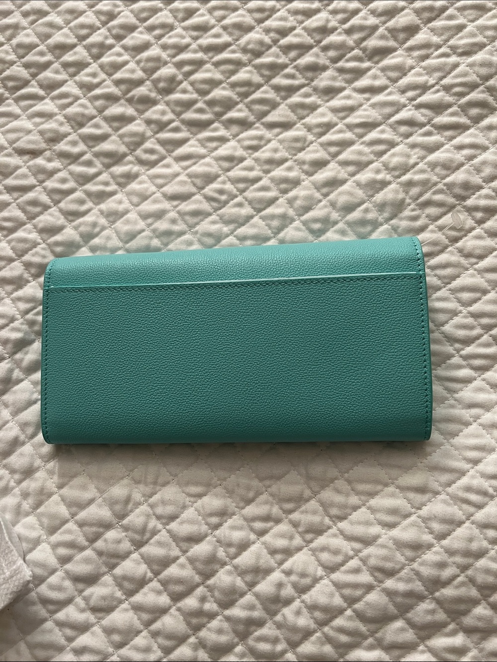 New! Tiffany & Co. Turquoise Leather Clutch with Silver-Tone Push Lock - Picture 4 of 11
